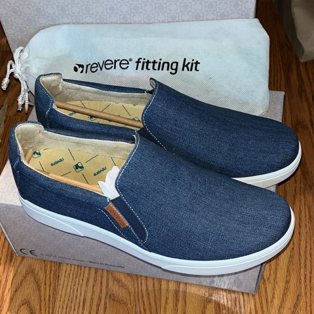 NEW Revere ATTICA size 12 wide Denim Blue Loafers slip on shoes MSRP $145